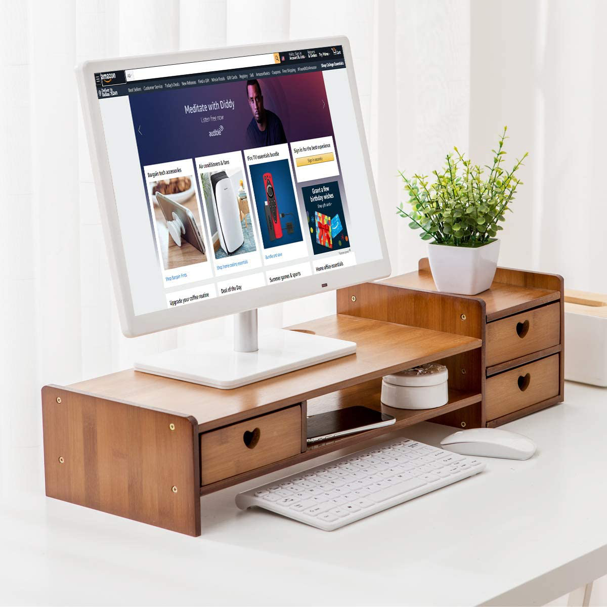 Bamboo monitor stand with drawer discount